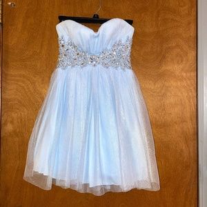 Strapless Light Blue Sparkly B. Darlin Dress (Size 1/2)
